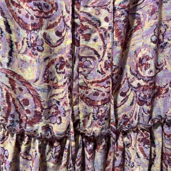 DREW Purple Pink Paisley Print Tiered Ruffled Halter Lined Dress Size Small - Picture 2 of 9